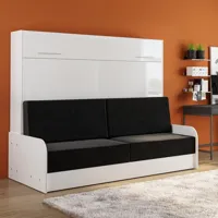 armoire lit escamotable vertigo sofa accoudoirs façade blanc brillant canapé anthracite 160*200 cm
