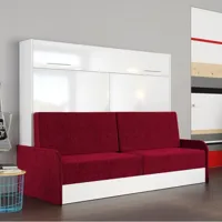 armoire lit escamotable vertigo sofa façade blanc brillant canapé accoudoirs rouge 160*200 cm