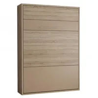 armoire lit escamotable mykonos chêne naturel / beige couchage 140*200 cm.