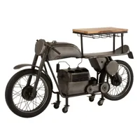 bar motocyclette troe en bois de manguier et métal gris.