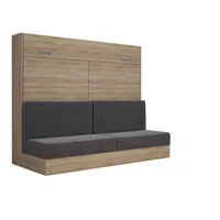 armoire lit escamotable vertigo sofa chêne canapé gris couchage 160*200 cm