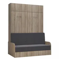 armoire lit escamotable dynamo sofa accoudoirs structure chêne canapé gris couchage 140*200