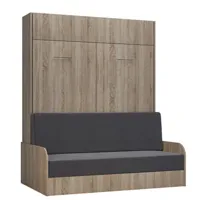 armoire lit escamotable dynamo sofa accoudoirs structure chêne canapé gris couchage 160*200