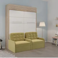 duo sofa armoire lit escamotable surmeuble canapé moutarde 2 x 90/200 structure chêne façade blanc