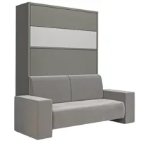 armoire lit escamotable palace sofa 140*200 cm gris macadam bandeau blanc canapé / tête de lit gris