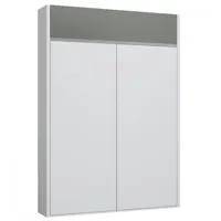 armoire lit escamotable aladyno blanc mat bandeau gris mat 140*200 cm