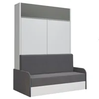 armoire lit escamotable aladyno sofa blanc mat bandeau gris canapé gris 140*200 cm
