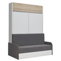 armoire lit escamotable aladyno sofa blanc bandeau chêne canapé gris 140*200 cm