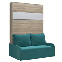 armoire lit escamotable bermudes sofa chêne bandeau blanc canapé bleu 140*200 cm