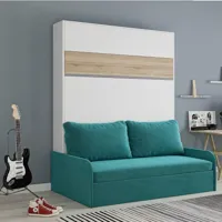 armoire lit escamotable bermudes sofa blanc bandeau chêne canapé bleu azur 160*200 cm
