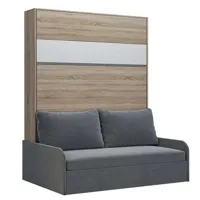 armoire lit escamotable bermudes sofa chêne bandeau blanc canapé gris 160*200 cm