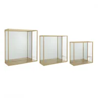 set de 3 étagères murales miroir troka métal doré / verre