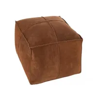 pouf  carré en véritable cuir / marron
