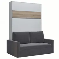 armoire lit escamotable djuke sofa blanc bandeau chêne canapé gris 140*200 cm