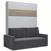 armoire lit escamotable djuke  sofa blanc bandeau chêne canapé gris 160*200 cm