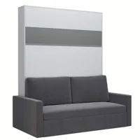 armoire lit escamotable djuke  sofa blanc bandeau gris mat canapé gris 160*200 cm
