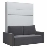 armoire lit escamotable djuke  sofa blanc bandeau blanc mat canapé gris 160*200 cm