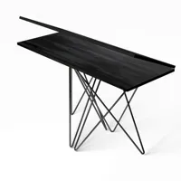 table console extensible hermes stratifié noir carbone acier noir 115cm