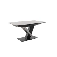 table repas machiro 160(210) cm céramique gris clair pied mdf noir mat acier brossé