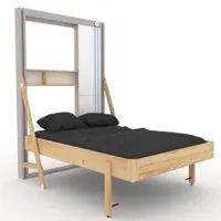 lit escamotable au plafond juno  vertical étagère 140*200 cm pin encadrement cachemire