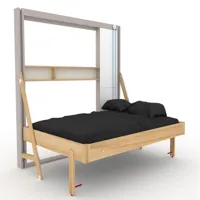 lit escamotable au plafond juno horizontal étagère 140*200 cm pin encadrement cachemire