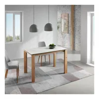 table repas eco 4 couverts 120 x 90 cm pieds chêne plateau céramique blanc