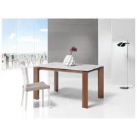 table repas extensible eco 6 couverts 120/190x90cm pieds noyer plateau céramique hidra