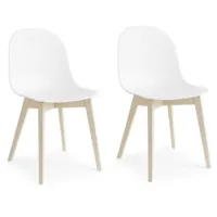 lot de 2 chaises academy pieds bois massif assise plastique blanc
