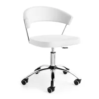 chaise bureau pivotant  new york 360 pieds chromé assise aspect cuir blanc