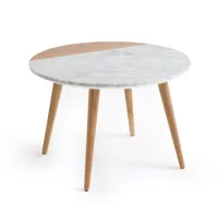 table basse plateau marbre blanc et chêne crueso