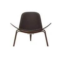 carl hansen & son - fauteuil lounge wegner marron 92 x 83 74 cm designer hans j.  cuir, contreplaqué de noyer huilé