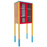 memphis milano - vaisselier meuble en bois, bois laqué couleur rouge 60 x 68 160 cm designer george sowden made in design
