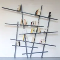compagnie - bibliothèque mikado en bois, chêne massif couleur gris 215 x 84.34 220 cm designer jean-françois bellemère made in design