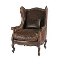 fauteuil bergère en cuir marron