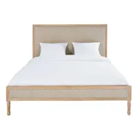 lit en bois de manguier blanchi et lin 160x200