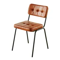 chaise capitonnée en cuir de buffle marron et métal noir