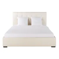 lit double capitonné ivoire avec rangements, 160x200