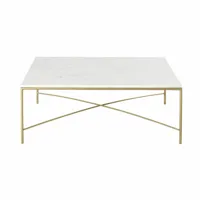 table basse en marbre blanc et métal coloris laiton