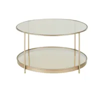 table basse ronde 2 plateaux en métal coloris laiton rosé et verre trempé