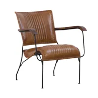 fauteuil en cuir et croûte de cuir marron 65.5 cm