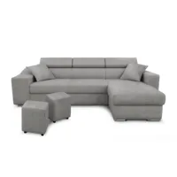 canapé d’angle 4 places en tissu gris avec rangement gauche
