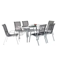 table de jardin et 6 chaises en aluminium et acier gris