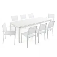 ensemble table de jardin extensible en aluminium et 8 assises blanc