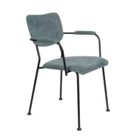 chaise accoudoirs velours bleu gris
