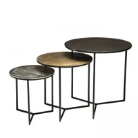 3 tables gigognes rondes aluminium noir doré argenté métal noir d60