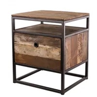 table d'appoint tiroir en teck recyclé acacia mahogany métal noir l47