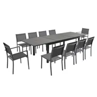 ensemble table de jardin extensible et 10 assises aluminium/polywood