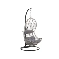 fauteuil suspendu en rotin gris avec support