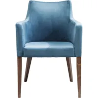 chaise avec accoudoirs en velours bleu pétrole et hêtre laqué