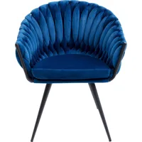 chaise avec accoudoirs en velours bleu et acier noir